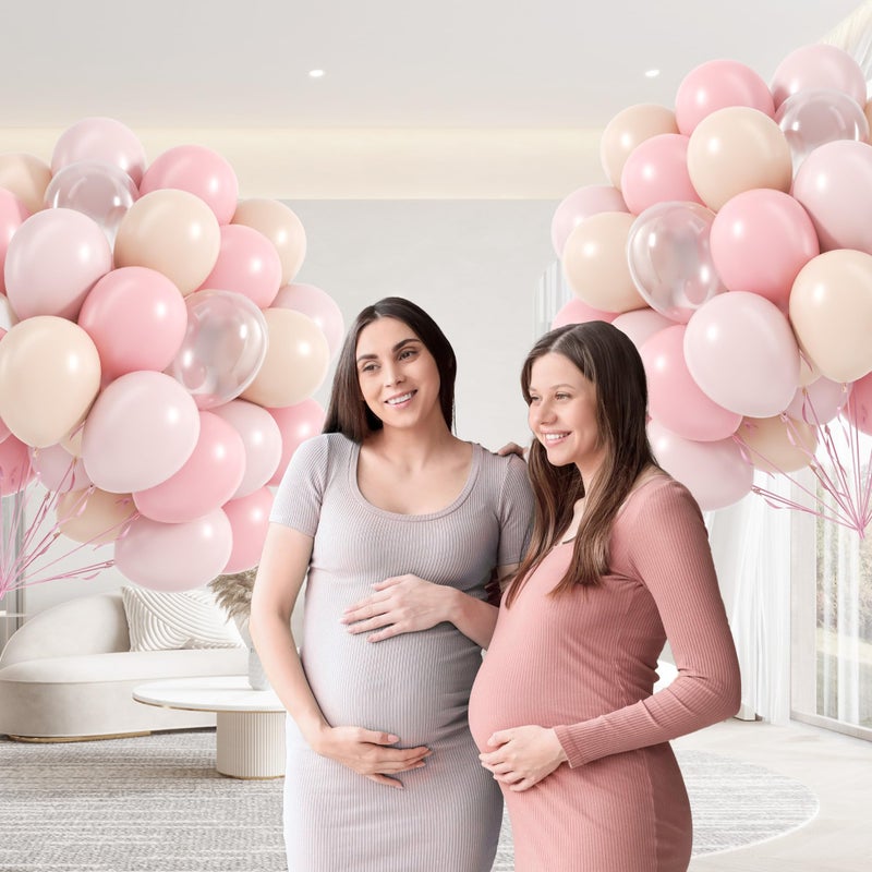 awenztech 60pcs Light Pink Balloons 12inch with Pastel Pink Nude Clear Balloons for Gender Reveal Baby Shower Birthday Party Decorations - Image 4