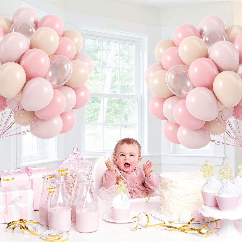 awenztech 60pcs Light Pink Balloons 12inch with Pastel Pink Nude Clear Balloons for Gender Reveal Baby Shower Birthday Party Decorations - Image 5