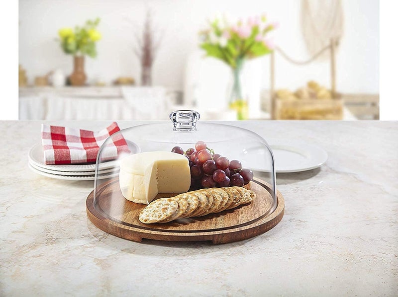 LOMESH Round MDFPlywood Cake Stand with Acrylic DomeCloche Serving Cake Plate with Dome Lid Serving Platter Tray Dessert Stand Glass Dome with MDF Base for Home Kitchen Baking - Image 5