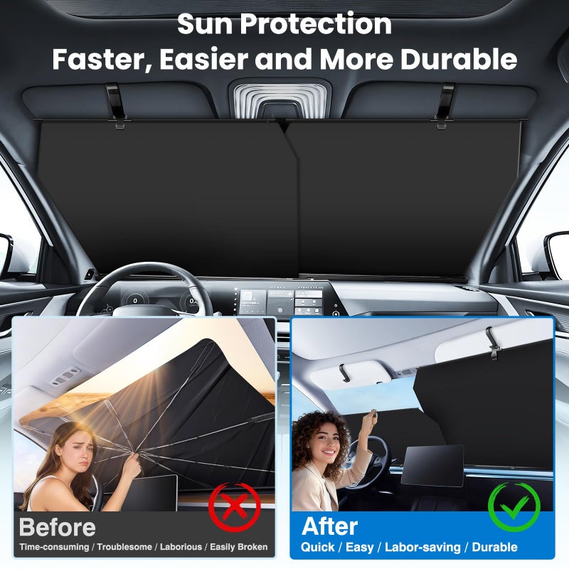 Epltion 2026 Auto Retractable Sun Shade for Car Windshield - Adjustable Automatic Car Window Sunshade for UV & Heat Protection - Universal Fit for Outdoor Camping & Daily Parking (Not Fit Truck) - Image 3