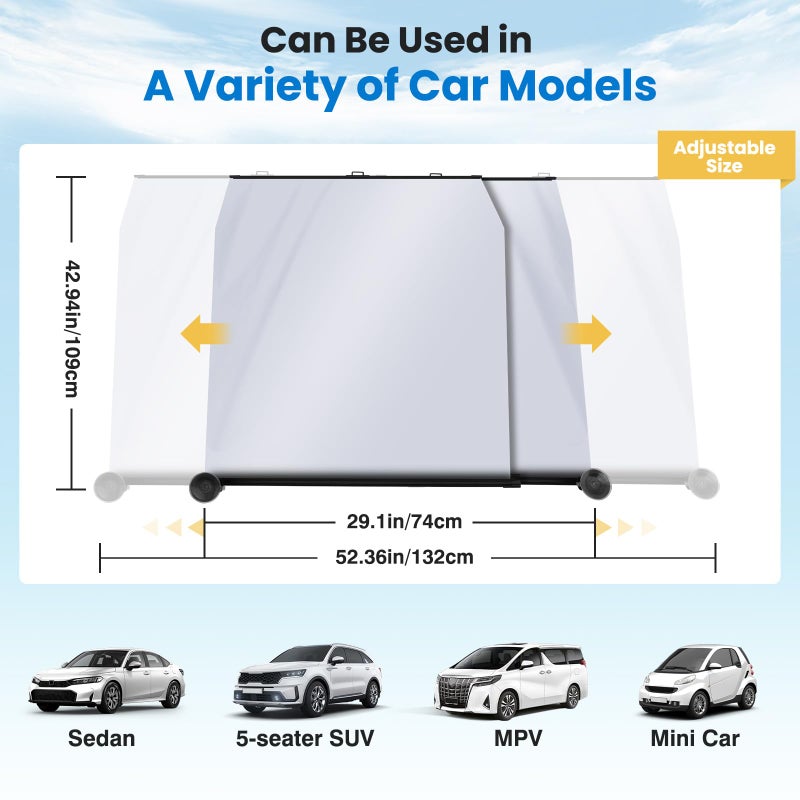 Epltion 2026 Auto Retractable Sun Shade for Car Windshield - Adjustable Automatic Car Window Sunshade for UV & Heat Protection - Universal Fit for Outdoor Camping & Daily Parking (Not Fit Truck) - Image 4
