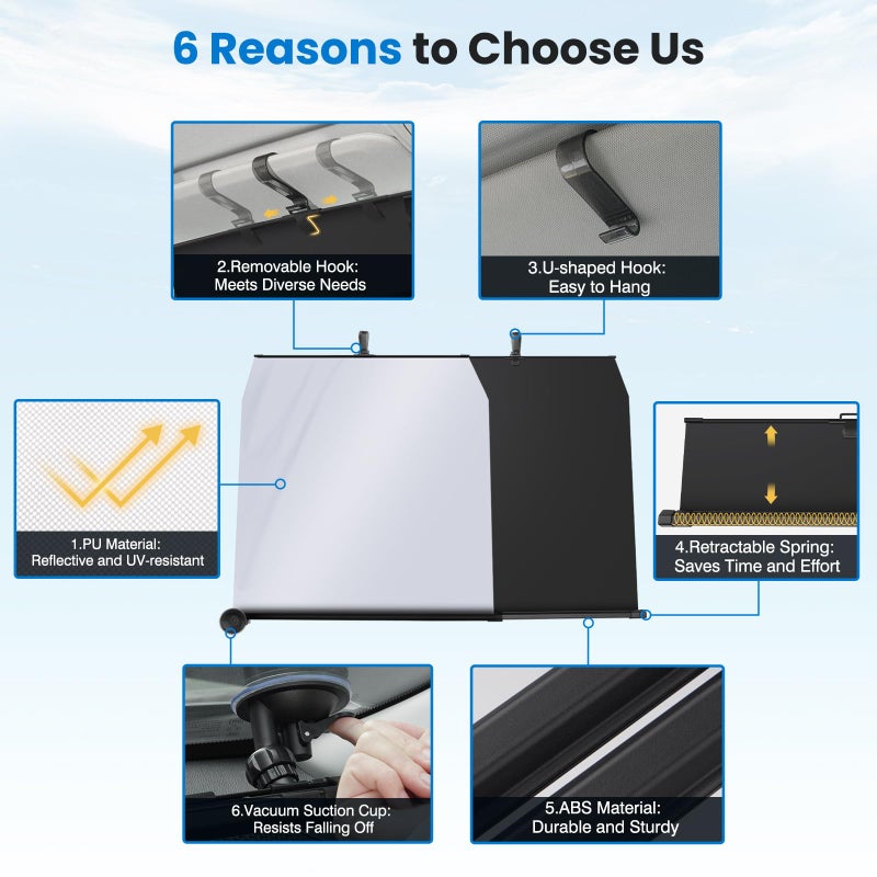 Epltion 2026 Auto Retractable Sun Shade for Car Windshield - Adjustable Automatic Car Window Sunshade for UV & Heat Protection - Universal Fit for Outdoor Camping & Daily Parking (Not Fit Truck) - Image 5