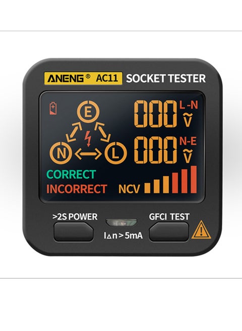 ANENG AC11 Socket Tester Electric Leakage Detector LCD Display Ground Wire Zero Line Live Wire Phase Multifunctional Electrical Electroscope RCD NCV Electric Tester Circuit Polarity Detector