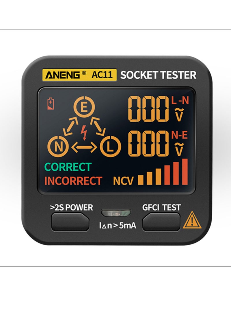 ANENG AC11 Socket Tester Electric Leakage Detector LCD Display Ground Wire Zero Line Live Wire Phase Multifunctional Electrical Electroscope RCD NCV Electric Tester Circuit Polarity Detector