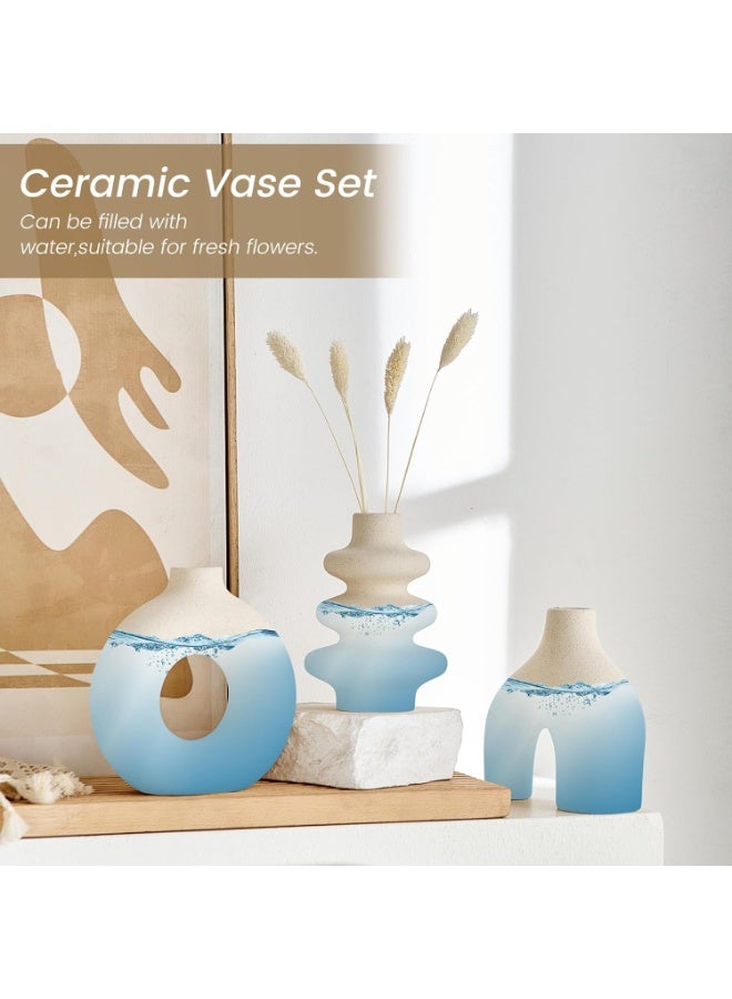 كيلا مجموعة مزهريات سيراميك بيضاء من 3 قطع، مزهريات بوهو عصرية للديكور المنزلي، مزهريات زهور صغيرة لعشب البامباس، مزهريات بيضاء مستديرة، قطع مركزية لحفلات الزفاف، رف طاولة قهوة، غرفة معيشة، غرفة نوم، مدخل - Image 4