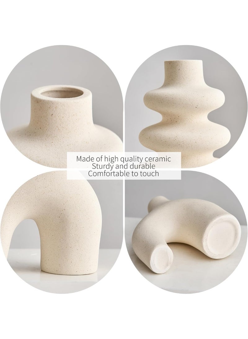 كيلا مجموعة مزهريات سيراميك بيضاء من 3 قطع، مزهريات بوهو عصرية للديكور المنزلي، مزهريات زهور صغيرة لعشب البامباس، مزهريات بيضاء مستديرة، قطع مركزية لحفلات الزفاف، رف طاولة قهوة، غرفة معيشة، غرفة نوم، مدخل - Image 2