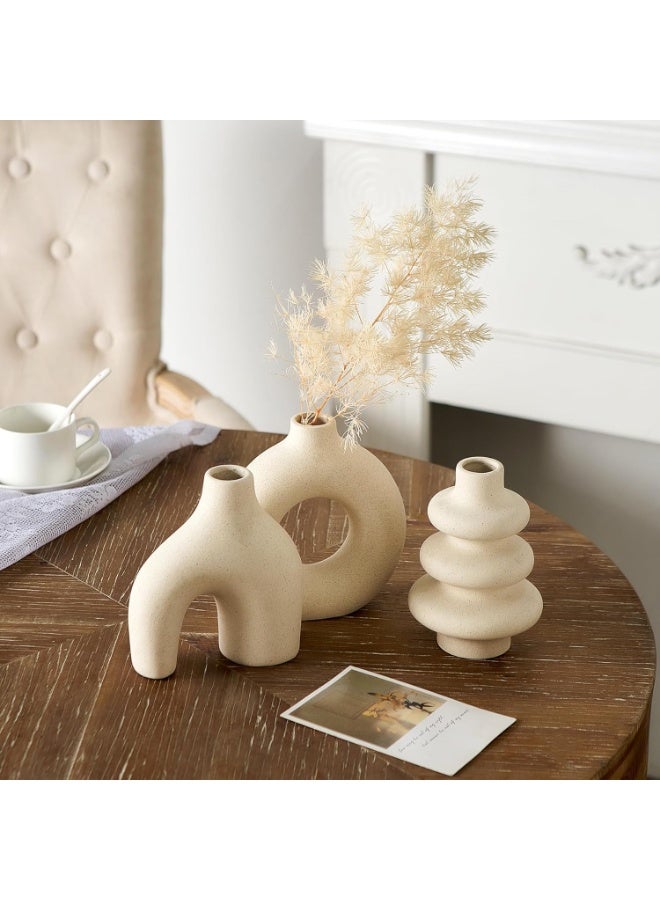 كيلا مجموعة مزهريات سيراميك بيضاء من 3 قطع، مزهريات بوهو عصرية للديكور المنزلي، مزهريات زهور صغيرة لعشب البامباس، مزهريات بيضاء مستديرة، قطع مركزية لحفلات الزفاف، رف طاولة قهوة، غرفة معيشة، غرفة نوم، مدخل - Image 5