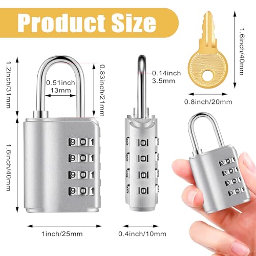 Kenning 10 Pcs Combination Padlock 4 Digit Combination Lock with Keys Locker Resetable Security Outdoor Waterproof Gate Lock for School Sports Gym Locker Employee Fence Case Silver - Image 3