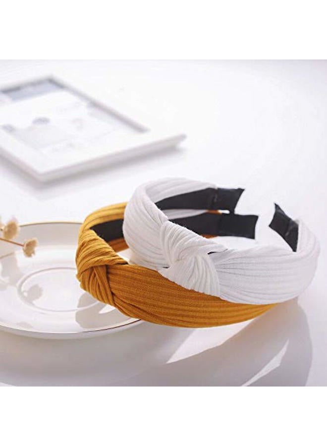 Funtopia Knotted Headbands for Women Girls, 9 Pcs Wide Plain Turban Headband Fashion Cross Knot Hair Bands with Solid Colors - Image 2