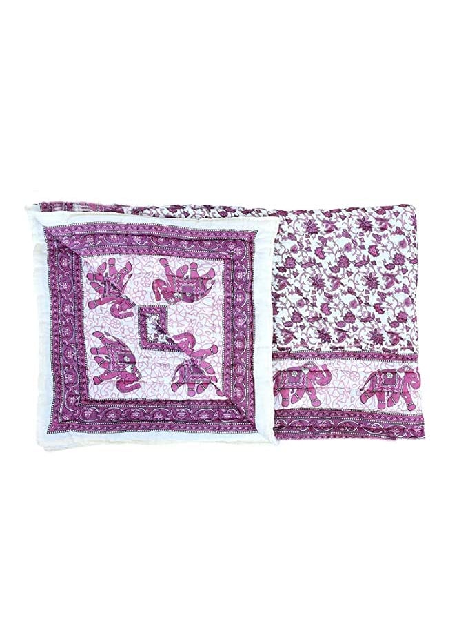 THROW KING THROW KING Rajasthani Hand Made Pure Cotton Floral and Elephant Desing Soft Light Weight Sinlge Bed Jaipuri razaiQuiltBlanketThrowMaroon  - Image 3
