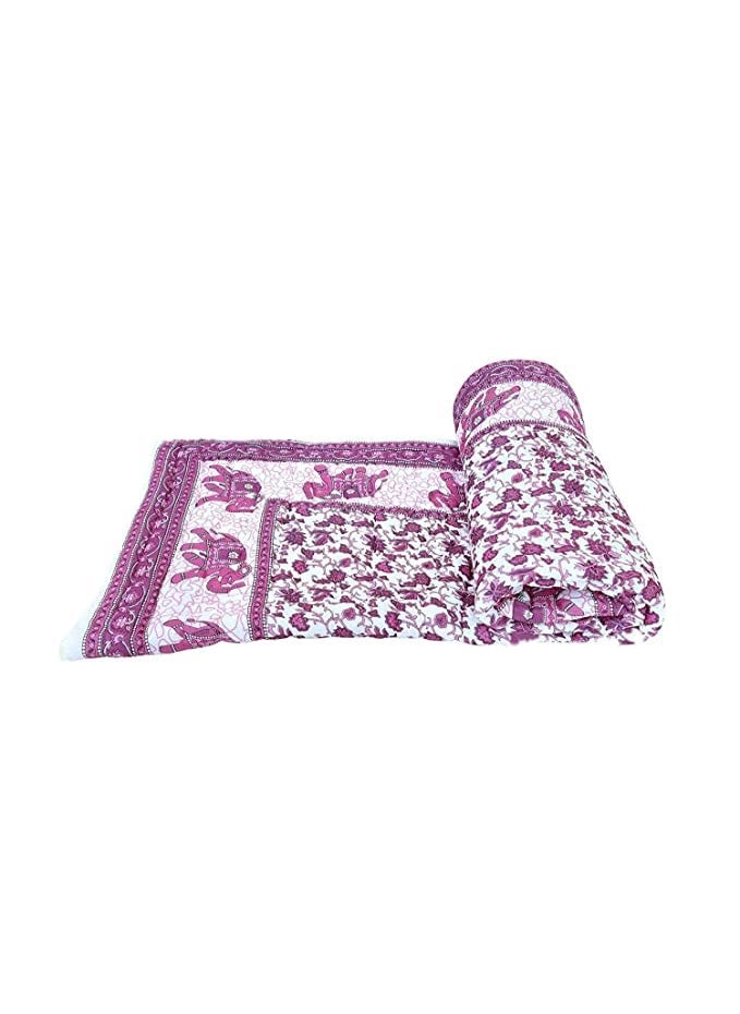 THROW KING THROW KING Rajasthani Hand Made Pure Cotton Floral and Elephant Desing Soft Light Weight Sinlge Bed Jaipuri razaiQuiltBlanketThrowMaroon  - Image 2
