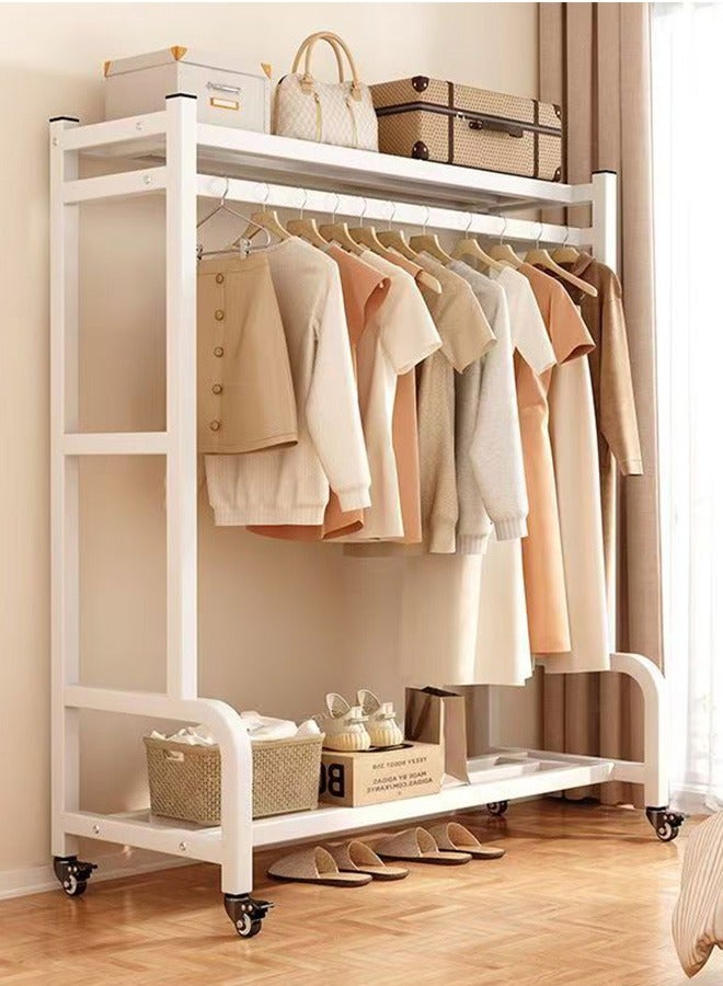 JCB CHIC Clothes Rack - Double Rods Clothing Rack with Mesh Shelf & Wheels, Metal Clothing Racks for Hanging Clothes & Bags, Multifunctional Garment Rack for Laundry 120 ×43 ×150CM（BC-12106-WHT）  - Image 1