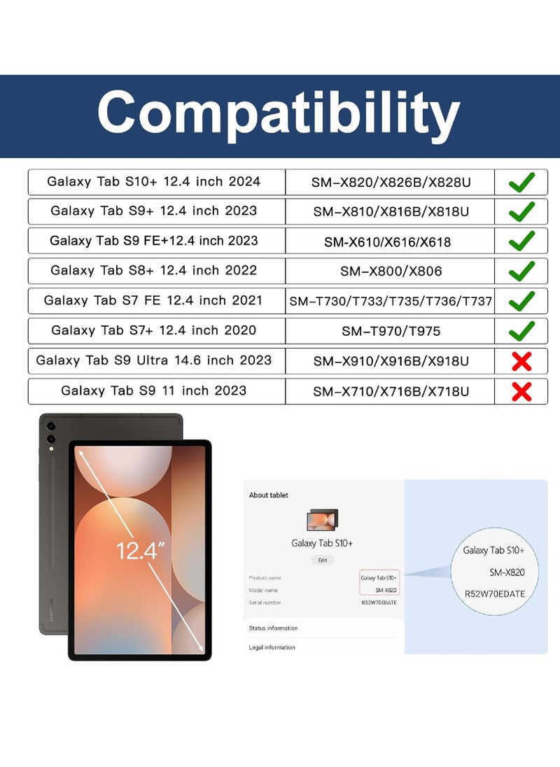روك بو - حافظة لوحة مفاتيح لجهاز Samsung Galaxy Tab S10 Plus مقاس 12.4 بوصة 2024/Tab S9 Plus 12.4 2023/S9 FE Plus 12.4 2023/S8 Plus 2022/ S7 FE 2021/ S7 Plus 2020 حافظة اتصال بلوتوث ولوحة مفاتيح لاسلكية مع وضع السكون/التنشيط التلقائي Smart Folio مع حامل قلم S لجهاز S10+/S9FE+/S9+/S8+/S7FE+/S7+ مقاس 12.4 بوصة - Image 1