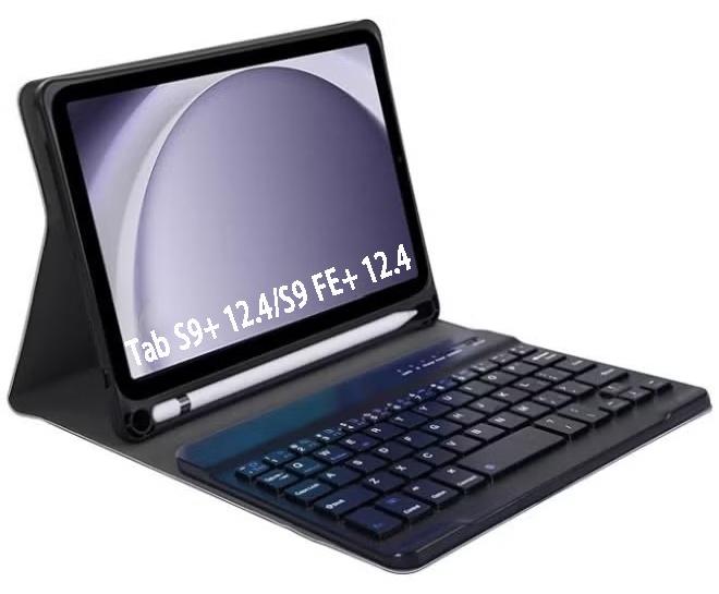 Rock Pow Keyboard Case for Samsung Galaxy Tab S10 Plus 12.4 inch 2024/Tab S9 Plus 12.4 2023/S9 FE Plus 12.4 2023/S8 Plus 2022/ S7 FE 2021/ S7 Plus 2020 Case Bluetooth Connection Wireless Keyboard Auto Sleep/Wake Smart Folio with S Pen Holder for 12.4inch S10+/S9FE+/S9+/S8+/S7FE+/S7+
