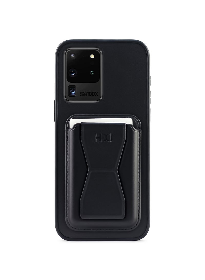 غطاء خلفي من الجلد مع محفظة بطاقات، جراب قابل للطي ومقاوم للصدمات متوافق مع هاتف Samsung Galaxy S20 Ultra (أسود)