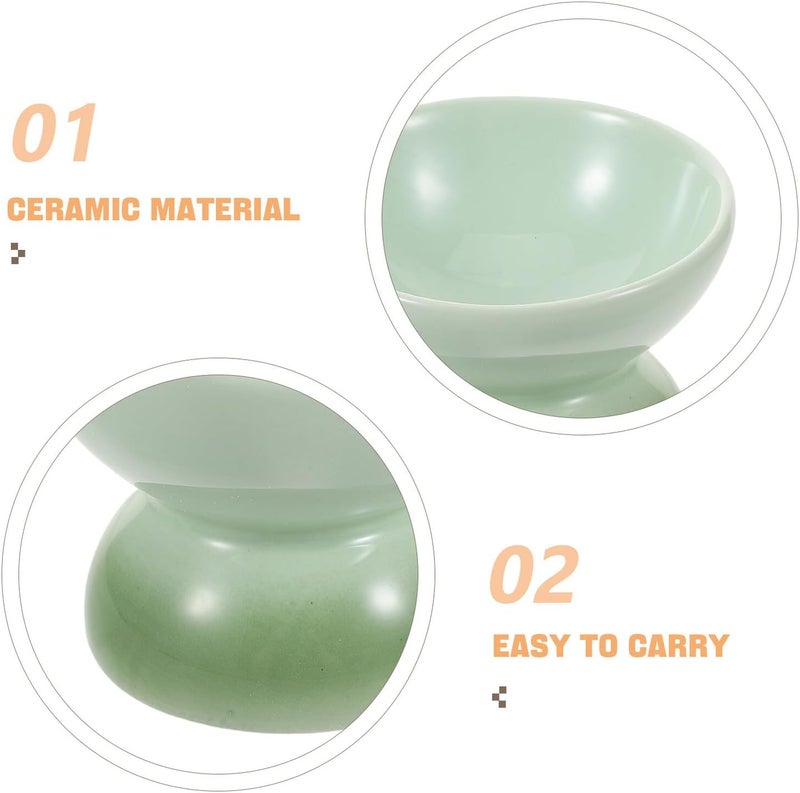 Mikikit Ceramic Raised Cat Bowl Tilted Elevated Food and Water Feeder Anti-Vomit Porcelain Dish for Indoor Cats and Kittens with Gradient Green Round Design - Image 3