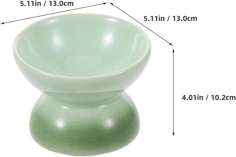 Mikikit Ceramic Raised Cat Bowl Tilted Elevated Food and Water Feeder Anti-Vomit Porcelain Dish for Indoor Cats and Kittens with Gradient Green Round Design - Image 2