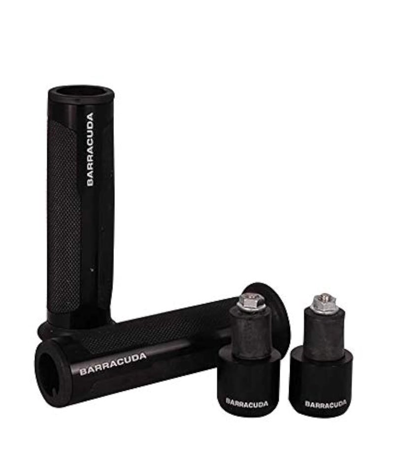 Gear Up Premium Barracuda Italian Design Handle Grip with Metal Handlebar Ends with Aluminium Insert for Bikes and Motorcycle, Metallic Black (Set of 2) - Image 1