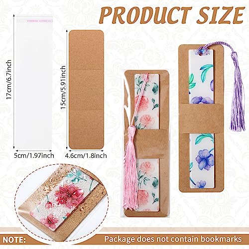 Honoson 100 Set Bookmark Holders Gift Set Kraft Paper Bookmark Sleeves Transparent Self Adhesive Bag DIY Blank Cover Display Cards for Wrapping Small Business Supplies Reading Party Favor - Image 3