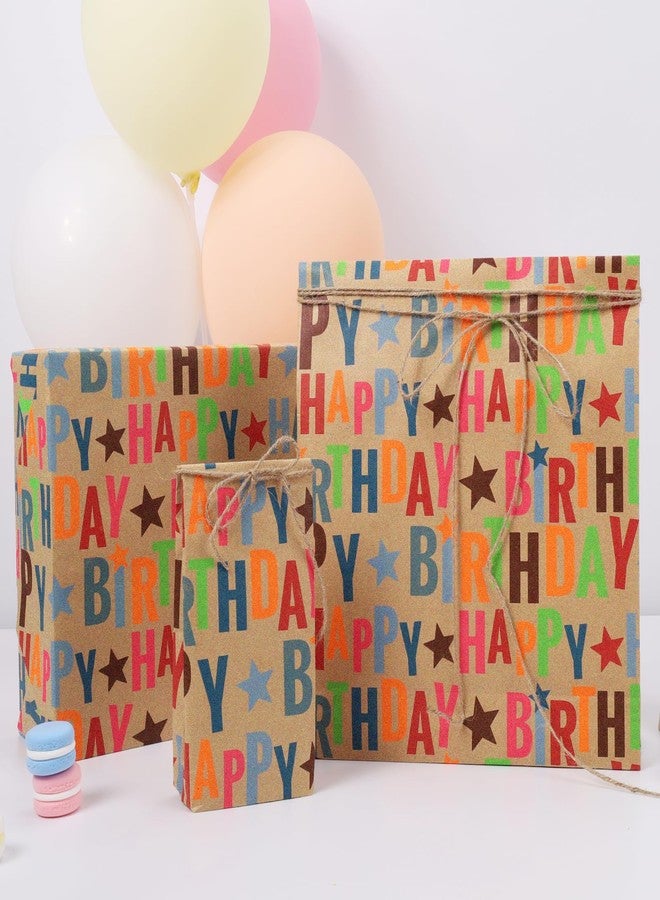 LaRibbons Birthday Wrapping Paper Roll for Kids, 17 Inch x 16.5 Feet Kraft Gift Wrap Paper with Colorful Text Happy Birthday Pattern for Boys Holiday Party - Image 3