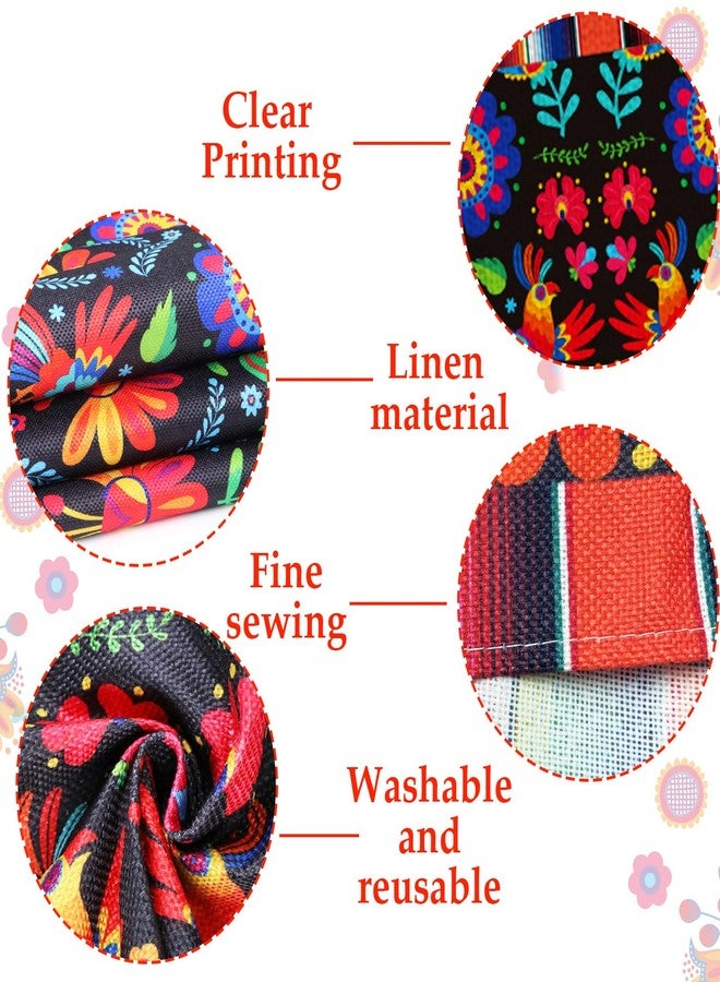 Lonfliness Linen Mexican Fiesta Table Runner 12 Pack Decoration 72×13in Long De Mayo Farmhouse Runner Dia De Los Muertos Runners Kitchen Dining Home Table Decoration Day of The Dead Decor and Supplies - Image 3