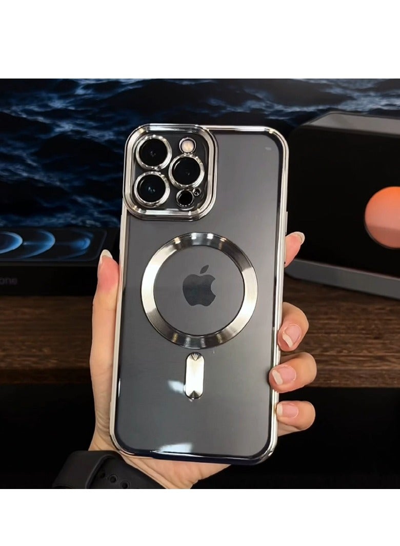 AROAQ Magnetic Case For iphone, Shockproof iPhone Bumper Cover, Plating For Magsafe Wireless Charge Case, Anti-scratch Mobile Protective Cover For iphone 15 Pro Max, 15 Plus, Pro, ( Silver ) - Image 4