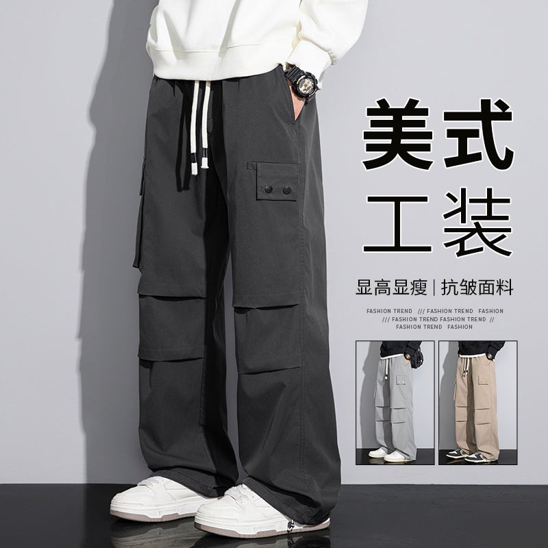 2025 New Arrival Pants Mens Spring American Style Tooling Straight Casual Pants Boys Paratrooper Loose Pants Dark gray - Image 1