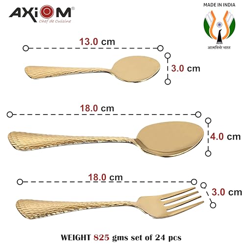 AXIOM Stainless Steel Golden Cutlery Set. 24 Pieces Luxurious Spoons & Forks (8 Dessert Spoon, 8 Dessert Fork, 8 Tea Spoon) Gold Colour Flatware for Luxury Dining - Image 3