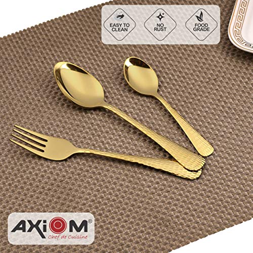 AXIOM Stainless Steel Golden Cutlery Set. 24 Pieces Luxurious Spoons & Forks (8 Dessert Spoon, 8 Dessert Fork, 8 Tea Spoon) Gold Colour Flatware for Luxury Dining - Image 2