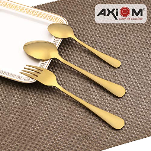 AXIOM Stainless Steel Golden Cutlery Set. 24 Pieces Luxurious Spoons & Forks (8 Dessert Spoon, 8 Dessert Fork, 8 Tea Spoon) Gold Colour Flatware for Luxury Dining - Image 5