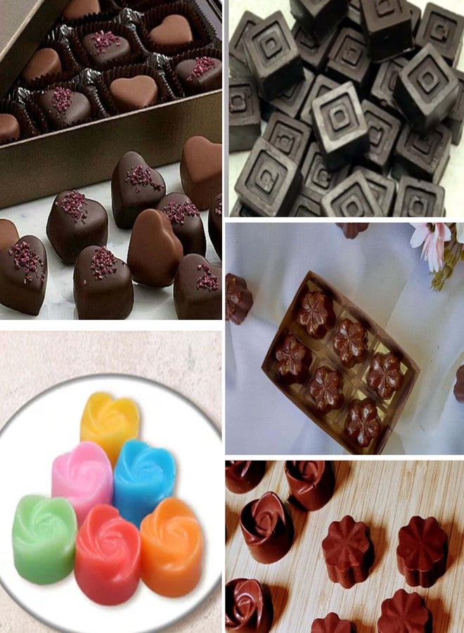 MoldBerry مجموعة قوالب شوكولاتة سيليكون من مولدبيري، 4 قطع | قوالب على شكل قلب، وردة، مربع، وزهرة، 15 تجويفًا لصنع الشوكولاتة، الجيلي، الحلوى، والحلوى الهلامية المنزلية | قالب خبز سيليكون غير لاصق | - Image 3