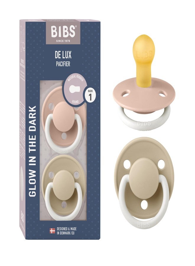 BIBS Pacifiers - De Lux Collection | BPA-Free Baby Pacifier | Made in Denmark | Set of 2 Blush Night/Vanilla Night Color Premium Soothers | Size 0-6 Months - Image 1