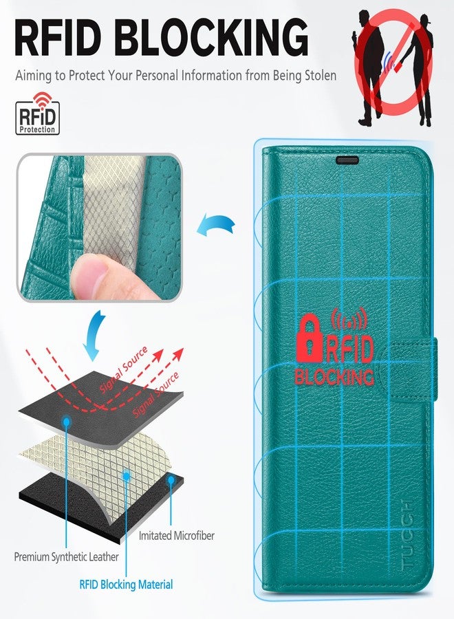 TUCCH Case Wallet for iPhone 15, [RFID Blocking] PU Leather Stand Folio Cover with 4 Card Slots [TPU Protective Interior Shell], Magnetic Flip Case Compatible with iPhone 15 5G 6.1-inch 2023, Cyan - Image 3