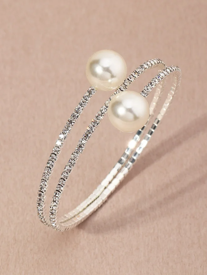 تايك تو Take Two Embellished Faux Pearl Bangle