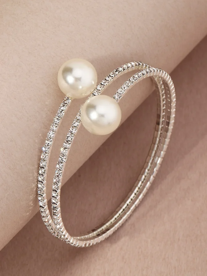تايك تو Take Two Embellished Faux Pearl Bangle