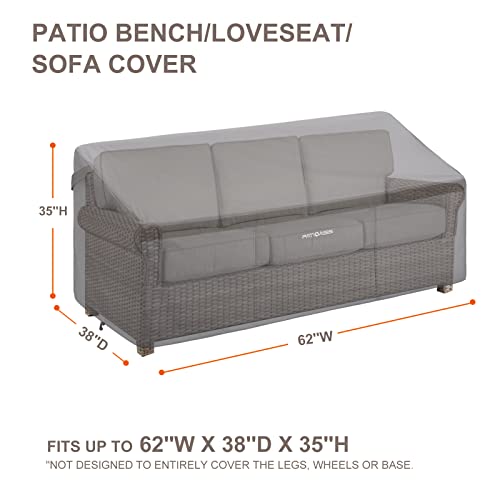 PATIOASIS Outdoor Lounge Loveseat Couch Cover 38'' Deep Waterproof 62inches Long Patio Loveseat Covers Gray for Outdoor Furniture Rainproof Snowproof UV-Resistant - Image 3