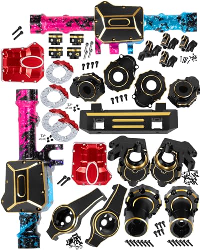 BRCatWPark RC Upgrades Part for 110 TRX4Brass Front Rear Portal AxlesDiff CoversInner Outer Portal Cover HousingAxle MountCaster Blocks C Hub CarrierHex Hub wRed Diff CoversColorful Pink Blue Tone - Image 1