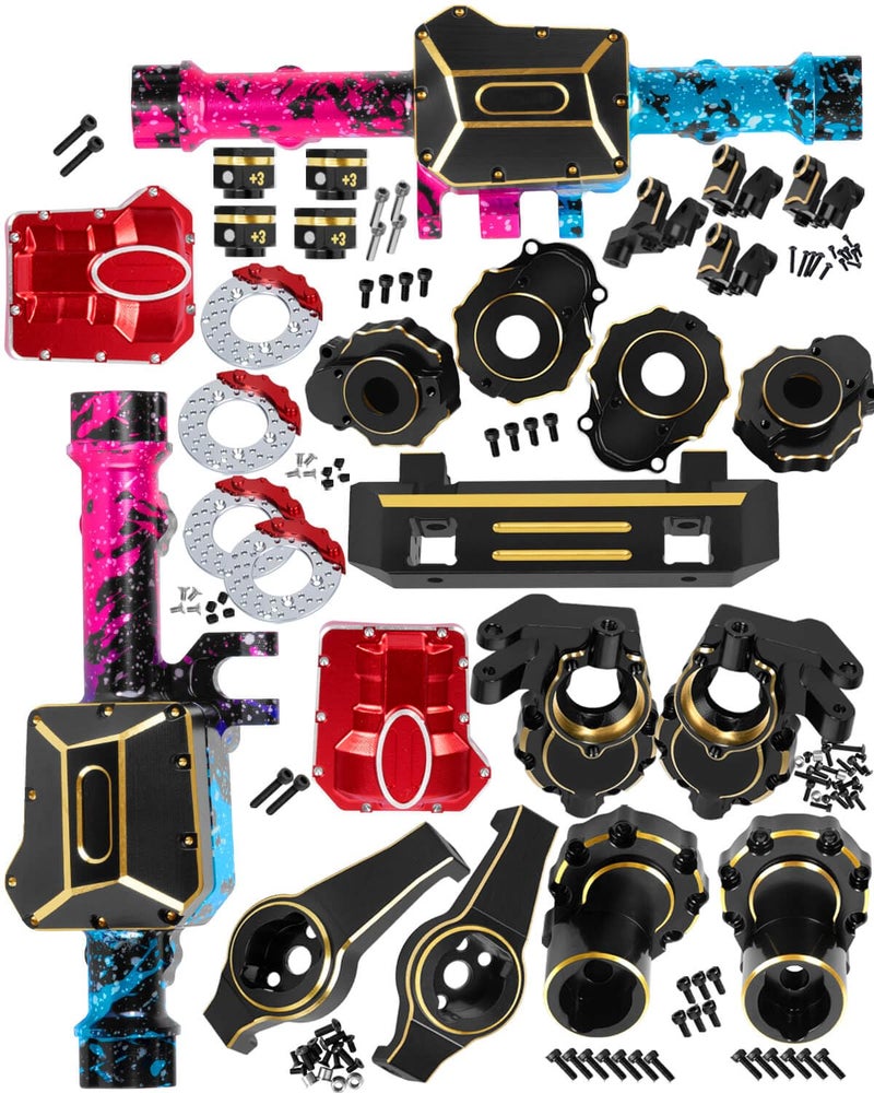 BRCatWPark RC Upgrades Part for 110 TRX4Brass Front Rear Portal AxlesDiff CoversInner Outer Portal Cover HousingAxle MountCaster Blocks C Hub CarrierHex Hub wRed Diff CoversColorful Pink Blue Tone - Image 3