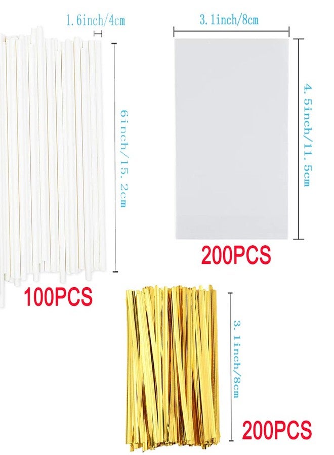LXS Lollipop Stick (6 inch), Candy Wrappers and Twist Ties Set, 100 Papery Lollipop Sticks (6 inch), 200 Lollipop Bags and 200 Twist Ties (500Pcs) - Image 2