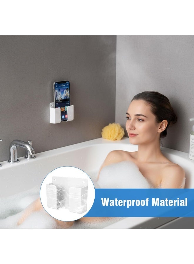 حامل هاتف حائطي من قطعتين، حامل هاتف مع لاصق ذاتي مع فتحة لاستقبال كابل البيانات، صندوق تخزين جهاز التحكم عن بعد للشاحن لغرفة النوم، غرفة المعيشة، الحمام، المطبخ، المكتب (أبيض) - Image 4