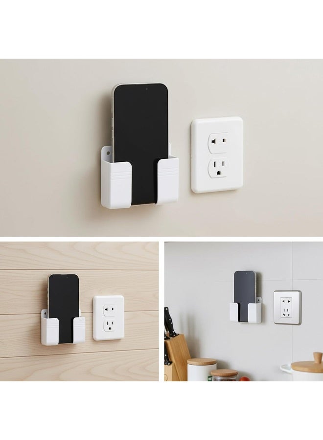 حامل هاتف حائطي من قطعتين، حامل هاتف مع لاصق ذاتي مع فتحة لاستقبال كابل البيانات، صندوق تخزين جهاز التحكم عن بعد للشاحن لغرفة النوم، غرفة المعيشة، الحمام، المطبخ، المكتب (أبيض) - Image 5