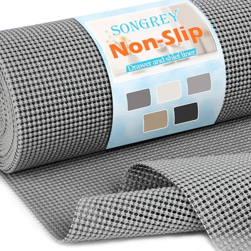 Songrey Non-Adhesive Drawer and Shelf Liner, Non Slip Cabinet Liners, Protect Kitchen Cupboard, Bathroom Drawers, Breathable, Thick Strong Grip mat (12IN x 10FT, Dark Gray) - Image 1