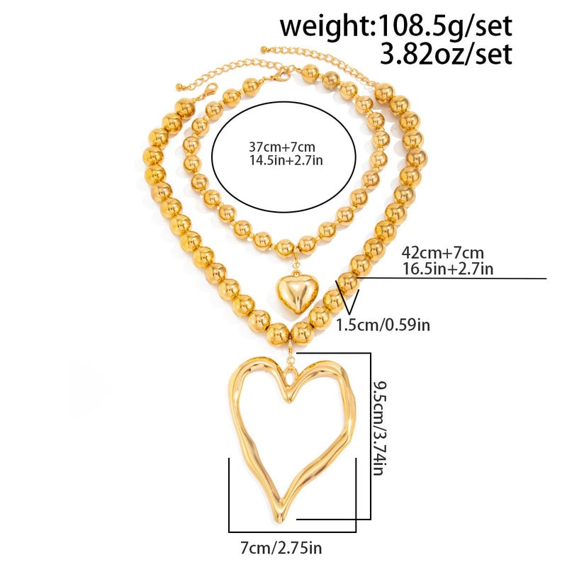MIFYNN Chunky Gold Heart Necklace Y2k Large Heart Necklaces Exaggerated Layered Love Pendant Necklace Big Hearts Beaded Choker Necklaces Trendy Statement Jewelry for Women (Gold) - Image 5