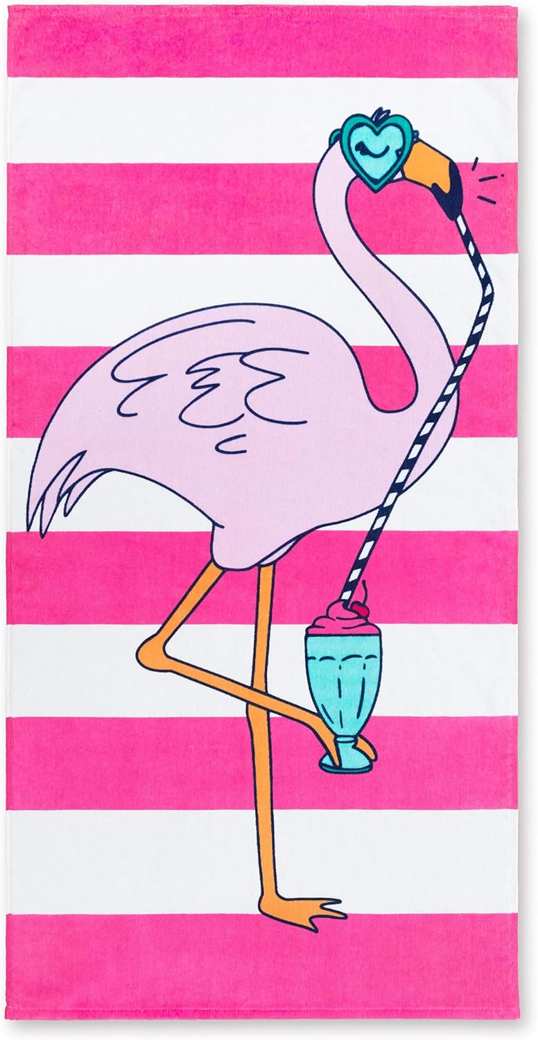 Softerry Flamingo Stripes Beach Towel 28 x 55 inches 100 Cotton 28 x 55 Flamingo Stripes - Image 2