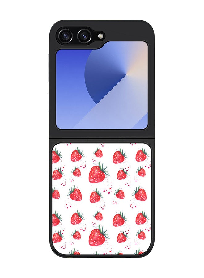 Stylizedd Rugged Black edge case for Samsung Galaxy Z Flip7 FE, Slim fit Soft Case Flexible Anti Drop TPU Gel Thin Cover -  Dripping Strawberries - Image 1