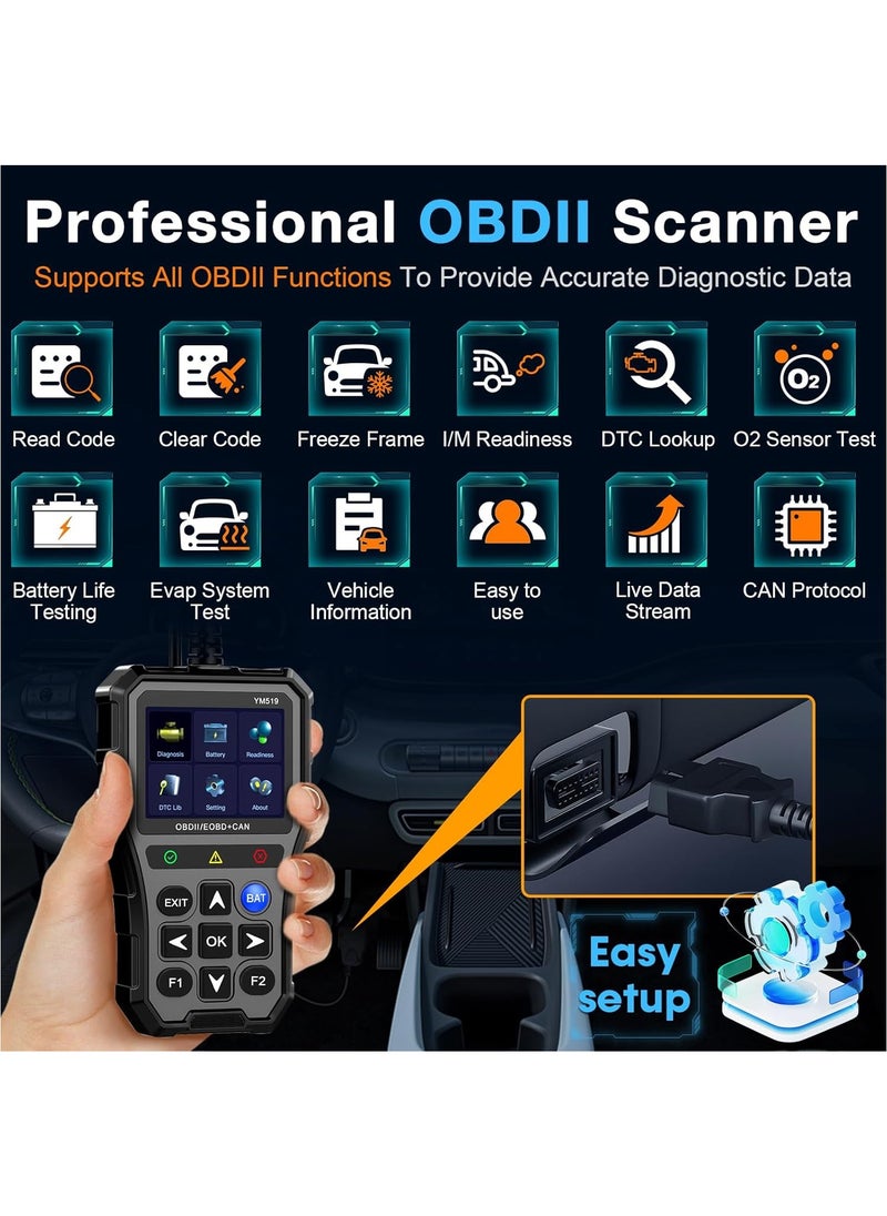 LAESO Professional OBD2 Scanner Battery Tester for Car: Color Screen Code Reader Easy Setup Clear Engine Fault Light-OBDII/EOBD Diagnostic Scan Tool Read Voltage/Life for All OBD II Protocol Cars Since 1996  - Image 2