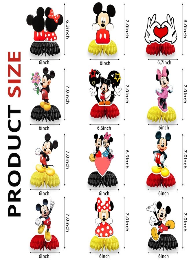 BOGAZNET 12PCS Mickey Mouse Centerpieces - Set of 12 Birthday and Baby Shower Table Decorations Honeycomb Party Decor Cute Centerpiece Set for Kids Celebrations and Themed Events - Image 2