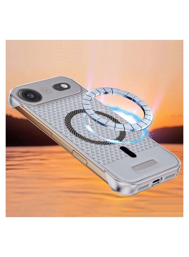 Wtech Apple iPhone Air 5G 2025 Magnetic Metal Frameless Fabric Texture Slim PC Magsafe Case Cover (MCCPSN) - Grey/Silver - Image 2