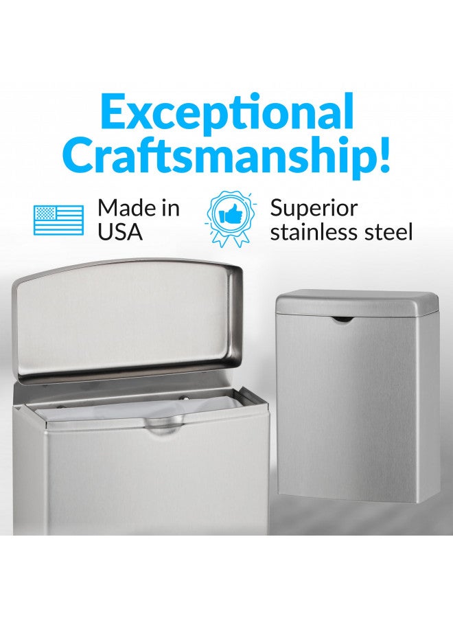 Bobrick Sanitary Napkin Disposal Wall Mounted Stainless Steel Flip Top Receptacle for Public Restrooms, 1-Piece Design with 1 Gallon Waste Capacity (Model B-270) - Image 2