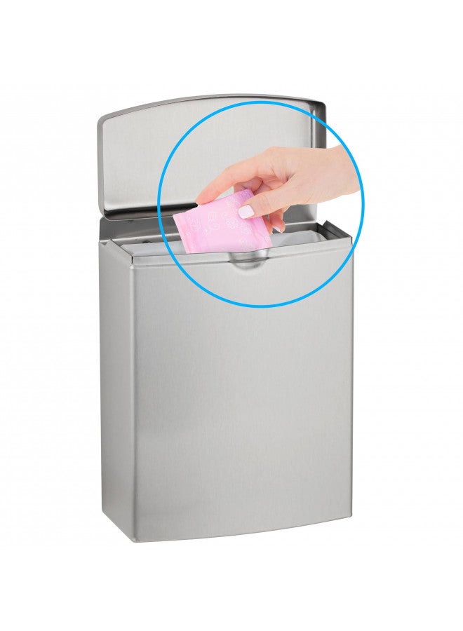 Bobrick Sanitary Napkin Disposal Wall Mounted Stainless Steel Flip Top Receptacle for Public Restrooms, 1-Piece Design with 1 Gallon Waste Capacity (Model B-270) - Image 1